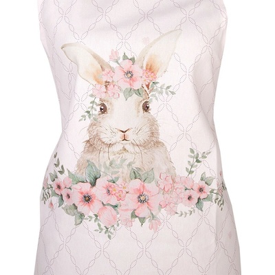 Clayre & Eef Ružová bavlnená zástera s králikom Floral Easter Bunny 70x85 cm