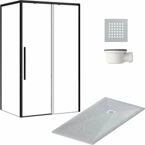 Rea Комплект душ кабина Rea Solar черна 90x120 см, душ корито Balneo сиво, сифон за вана и капак за вана сив цвят (5902557333028+STFLG9012025+STSYPHON68+STCOVER-LG)