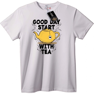 NOONEBRAND Тениска Добрият Ден Започва с Чай - 7XL, White