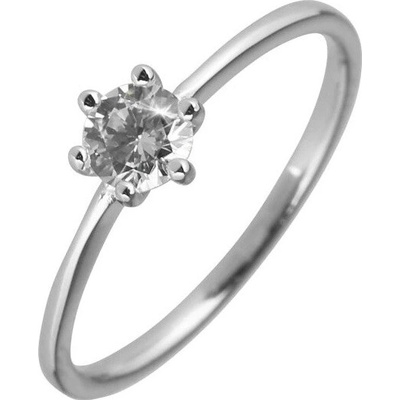 Evolution Group Strieborný zásnubný prsteň s okrúhlym zirkónom 15007.1 crystal