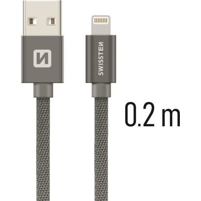 Swissten 71523102 Datový, Textile Usb / Lightning, 0,2m, šedý