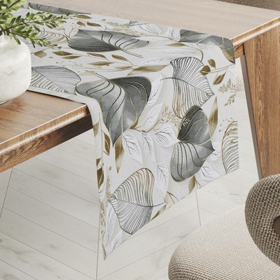 Biante běhoun Leona LN-173 Šedé listy na režném 35x140 cm