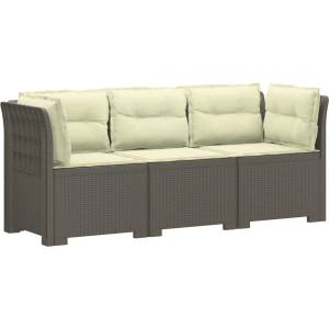 vidaXL Пейка за градина с Cushions във вид на ратан ПП Светлосиво (3443846)