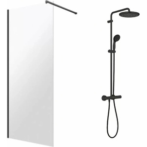 Grohe Комплект душ кабина Omnires Marina Walk-In, черен цвят 100x200 см и душ колона Grohe Vitalio Start, черен цвят (DNR10XBLTR+266772431)