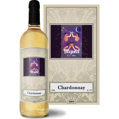 Sablio Blíženci Chardonnay biele suché víno 12 % 0,75 l (čistá fľaša)