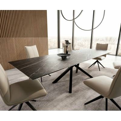 DELIFE Jídelní stůl Edge 200-300x100 keramika Laminam®Noir Desir hnědá podnož ve tvaru "W" černá rozkládací