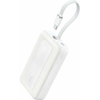 Anker Zolo 20000mAh външна батерия, 30W, USB-C, USB-A, вграден USB-C кабел, бял (A1689H21)