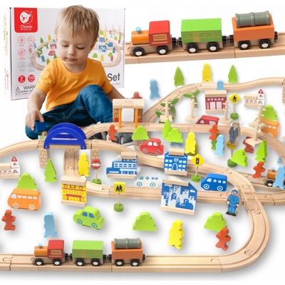 Classic World Skvelý drevený klasický svetový vlakový set 110 ks CW4164