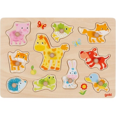 Goki edukačná vkladačka/puzzle s úchytmi Veselé zvieratká