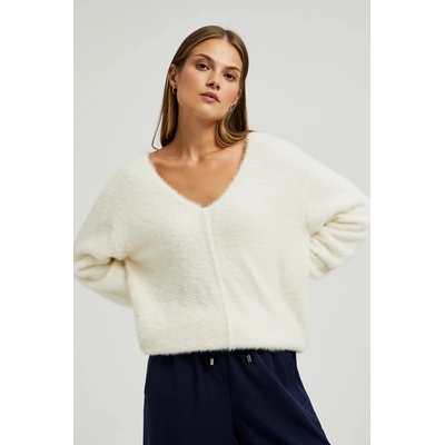 Moodo Бял пуловер с V-образно деколте Moodo | Byal | ЖЕНИ | XS