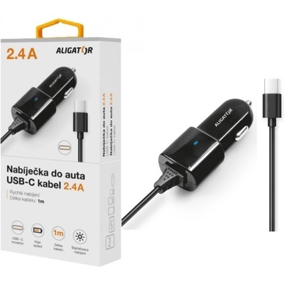 Nabíječka do auta ALIGATOR USB-C, 2.4A, Turbo charge, Black – Zboží Živě