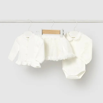 Mayoral Комплект бяло боди, жилетка и пола в мръснобял цвят за новородено момиче Mayoral