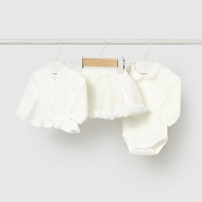 Mayoral Комплект бяло боди, жилетка и пола в мръснобял цвят за новородено момиче Mayoral