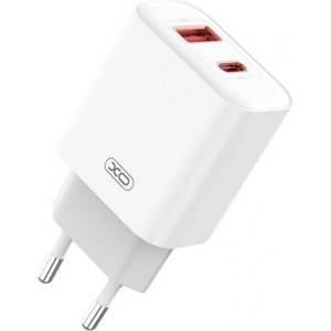 XO Зарядно устройство за електрическата мрежа XO CE12 USB+Type-C гнездо 20W, бързо зарядно устройство PD, БЯЛО XO-CE12 (XO-CE12)