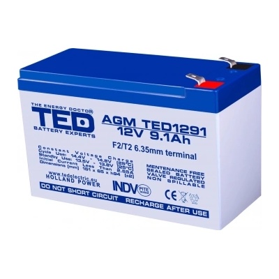 Оловна батерия TED ELECTRIC, AGM, 12V, 9Ah , 151- 65- 94 mm, Терминал2 (TED-12V-9AH-AGM)