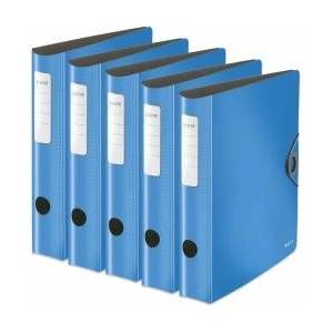 Leitz quality folder 180° Active Solid, pack of 5, A4, narrow, rounded spine, 6.5 cm wide, elastic band closure, light polyfoam, plastic folder, light blue, 10481030 - 10481030-5