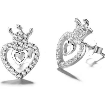 DELIS Сребърни обеци, jw756, дизайн на сърце и корона, с родиево покритие (jw756)