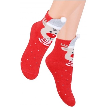 STEVEN Dětské vánoční ponožky se sobem - červené