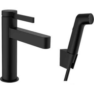 Hansgrohe Finoris - Смесител за умивалник с изпускателен клапан Push-Open и душ за биде, EcoSmart, матово черно 76210670 (76210670)