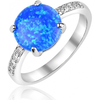 Meucci Stříbrný prsten s modrým opálem a zirkony SS375R