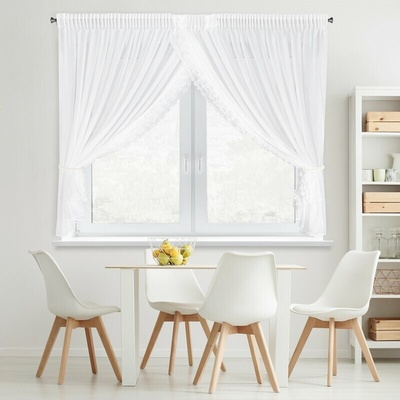 Takoy Bílá šifonová záclona LUISA 400x160 cm, zdobená volánem, včetně ozdobné šňůrky a řasící pásky.-HF-484791 | 400 x 160 cm