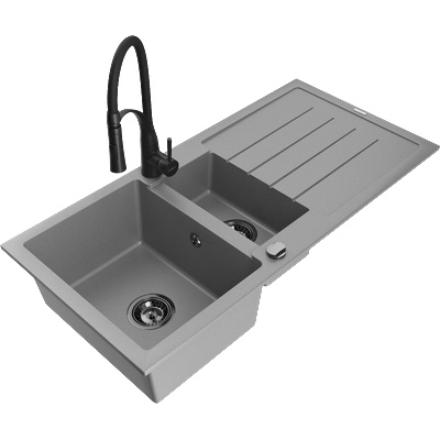 Mexen Andres гранитна мивка с 1, 5 камери с отцедник и кухненски смесител Aster, сива - 6515-71-73450-70-B (6515-71-73450-70-B)