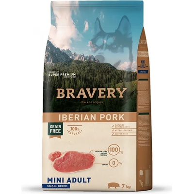 Bravery Iberian Pork Small & Mini Breeds Adult Dog - Пълноценна храна за израснали кучета от дребни и мини породи с иберийско свинско 7 кг