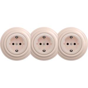 Reblig - Тройна ретро домашна розетка SCHUKO 230V с рамка, старо розово (RG0121B)