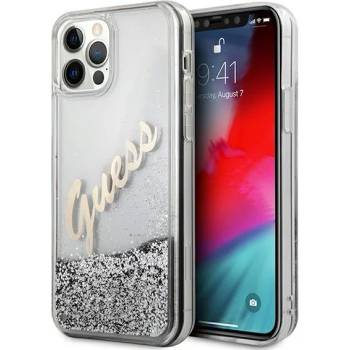 GUESS Калъф Guess Liquid Glitter Vintage Script за Apple iPhone 12 Pro Max, Silver (GUE001145)