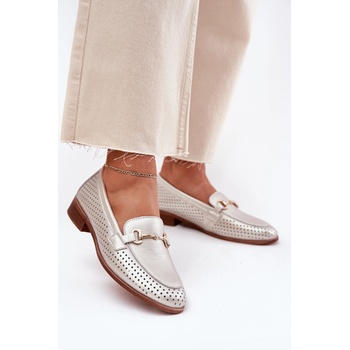 S.Barski Kožené dámské mokasíny se zdobením na plochém podpatku šedá