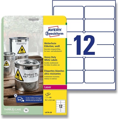 Avery Zweckform L4776-20 samolepicí bílé PET etikety 99,1 x 42,3 mm 240 etiket