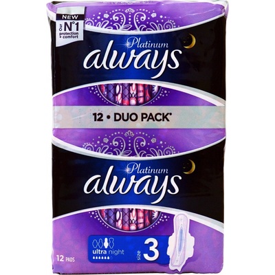 Always Platinum Ultra Night vložky veľkosť 3 12 ks
