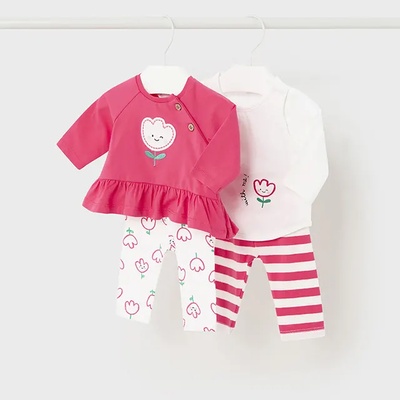 Mayoral Комплект от 4 части за новородено момиче в цикламено и бяло с цветенца Майорал