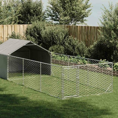 vidaXL Venkovní psí kotec s výběhem a krytou částí 600 x 200 x 150 cm pozinkovaná ocel 9799.3329238