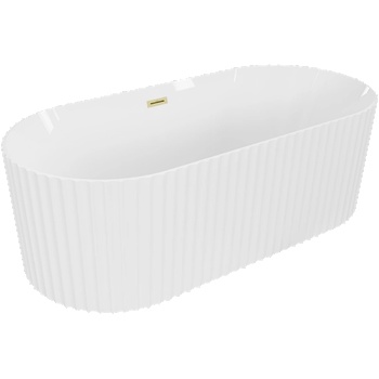 Mexen Paola самостоятелно стояща рифлена вана 150 x 75 cm, бял гланц, златен четкан преливник - 52721507500-55 (52721507500-55)