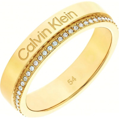 Calvin Klein Pozlátený prsteň s kryštálmi Minimal Linear 35000201
