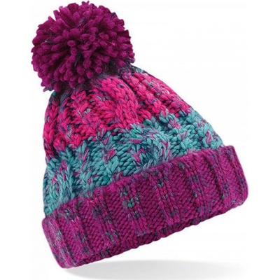 Beechfield dětská čepice s bambulí Corkscrew beanie fuchsiová
