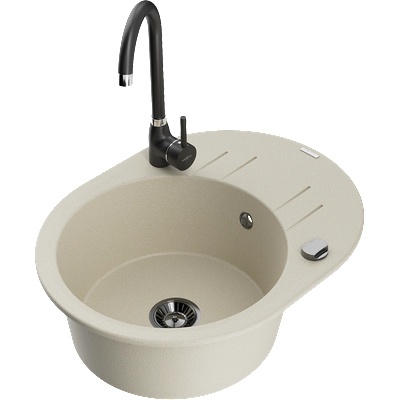 Mexen Kevin гранитна мивка с 1 гнездо с отцедник и кухненски смесител Telma, (6517-69-670200-70)