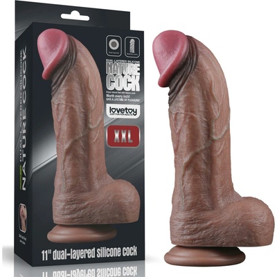 LoveToy 11" Dual Layered Silicone Cock XXL Brown