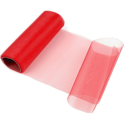Organza / stuha střední lesk šíře 14,5 cm červená jahoda 9 m