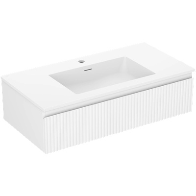 Mexen Rivel шкафче за баня 90 см с мивка Otis, 1 чекмедже, набраздено, бял мат (91A20-09023-1-BF01-W18M01)