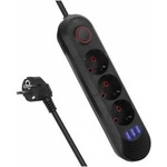 Maclean power strip, extension cord 3 outlets + 3xUSB, 110-240V AC 50/60Hz, 2.1A max 2500W, 1.5m, black, MCE394 B