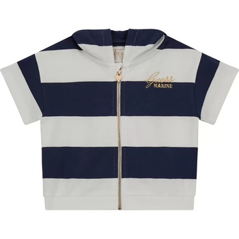 Image 1 of GUESS Спортна горничка с къс ръкав и цип в синьо и бяло райе за мини момиче Guess със златист надпис