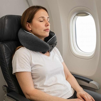 vidaXL Пътен възглавник за врат Тъмен сив 28 x 28 x 14 см Мемори пяна (42012699)