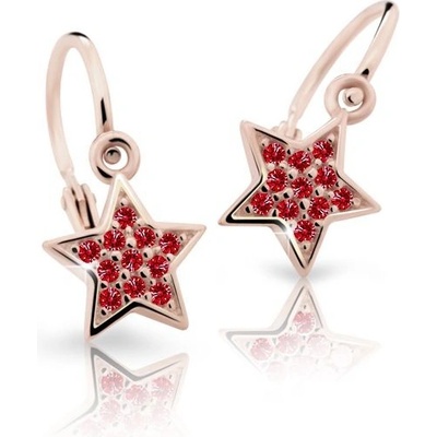 Danfil dětské náušnice hvězdičky C2228 z růžového zlata s kamínky Ruby Dark zapínání brizura
