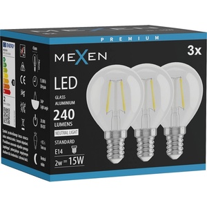Mexen Vintis 3x LED нажежаема крушка E14, G45, 2W, Неутрална - 4000K, 240 lm, прозрачна (L156-E14-0240-00x03)