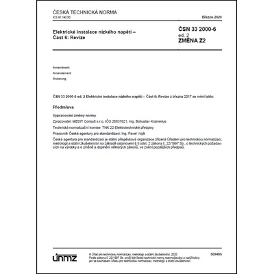 ČSN 33 2000-6 ed. 2 Změna Z2 - Elektrické instalace nn - Část 6: Revize