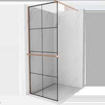 Mexen Kioto+ душ кабина с рафт Walk-in 70 x 200 см, черна решетка, четкана мед - 800-070-121-65-77 (800-070-121-65-77)