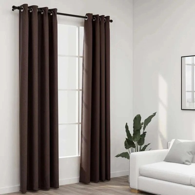 Zatemňovací závěsy s kroužky vzhled lnu 2 ks taupe 140 x 225 cm