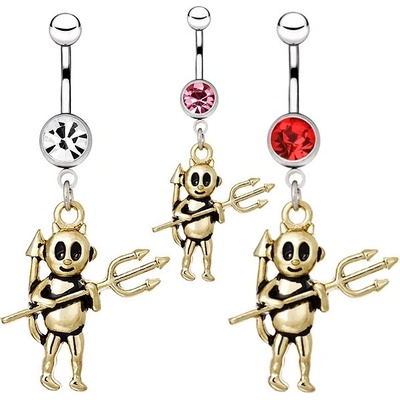 Šperky eshop piercing z oceli do pupíku čertík s vidlemi AA17.20 čirá C